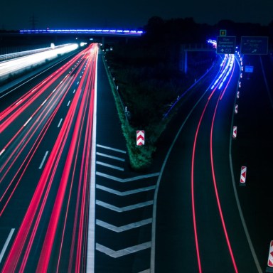 light trails on road at night